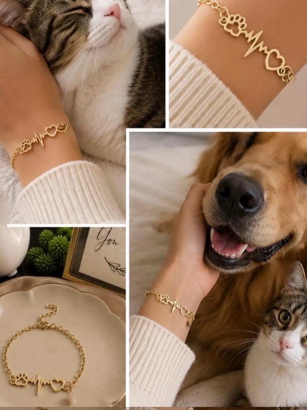 Paw Print Gold Heartbeat Bracelet